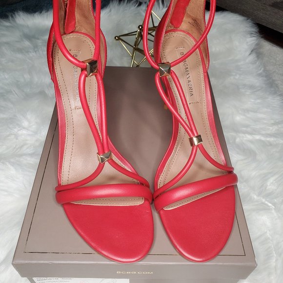 BCBGMaxAzria Shoes - Nixie Studded Leather Sandal LIPSTICK RED